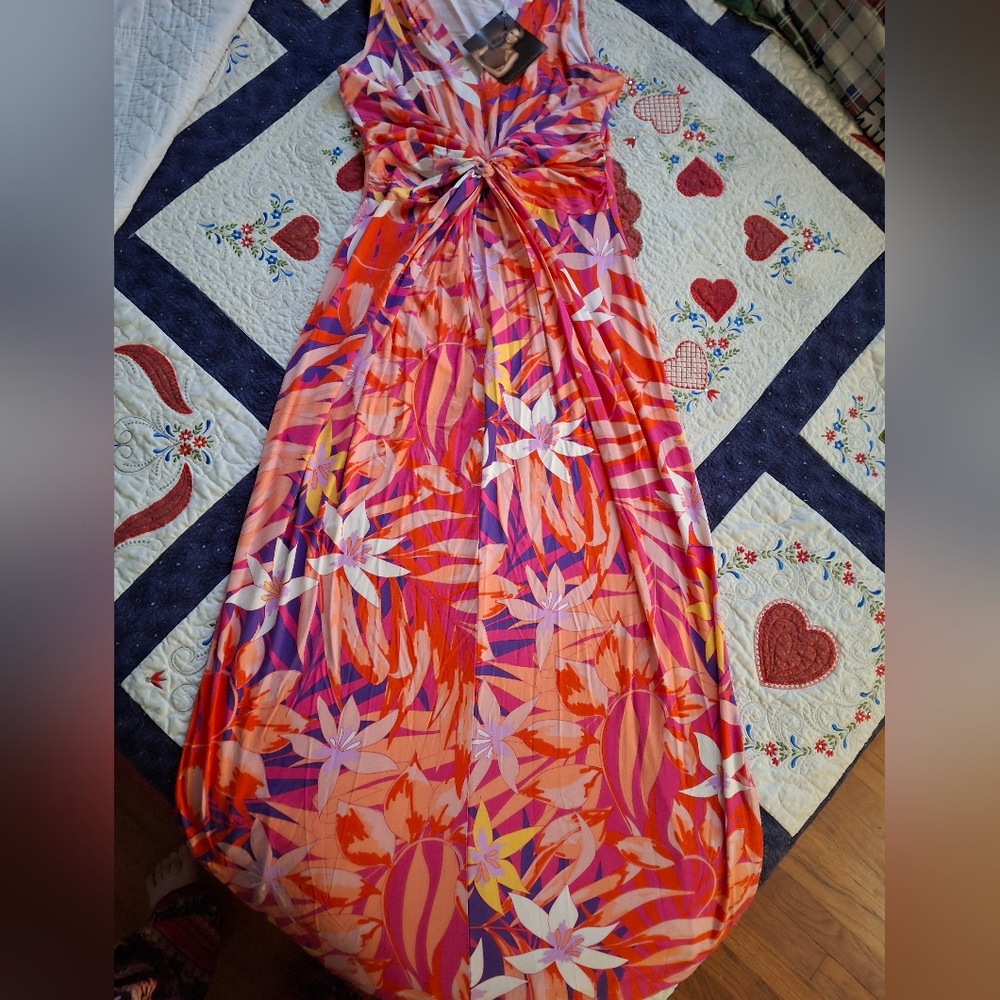 IMAN Global Chic Floral Women's Med Maxi Dress Twist Front Flowy Rayon NWT - Picture 11 of 12